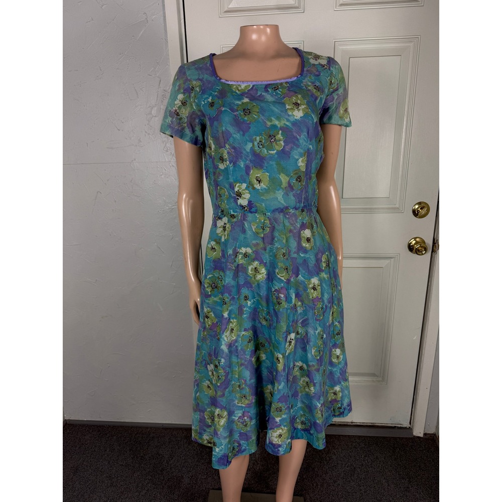 Vintage 50s Simpli Smart Dress Floral Side Zip Cotton Pleated Midi Pocket MM13